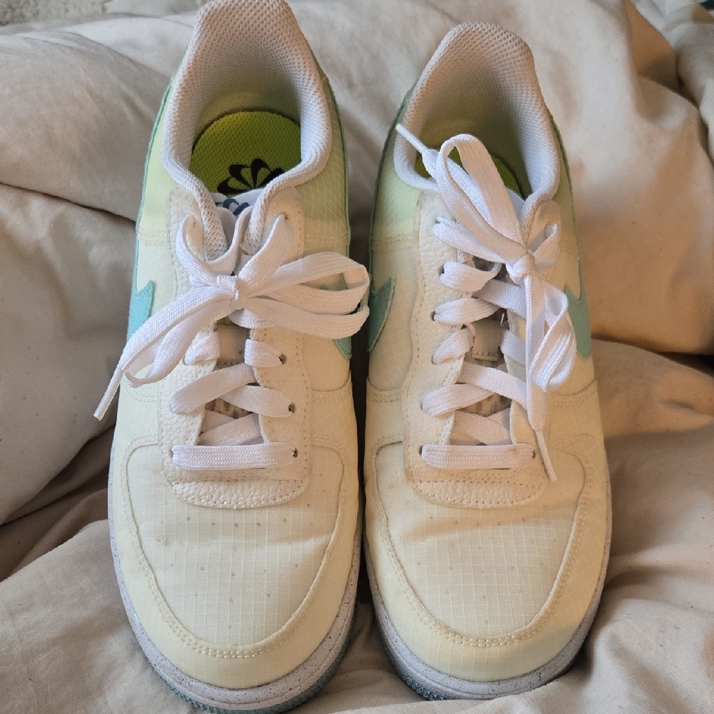 Nike Air Force 1 Move To Zero Crater Unisex Youth 7 Sneakers Yellow Mint Green